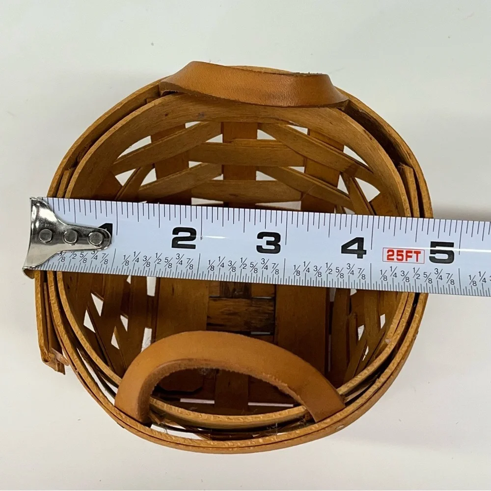 Longaberger 1995 Mini Round Planter Basket 0644 Leather Handles small